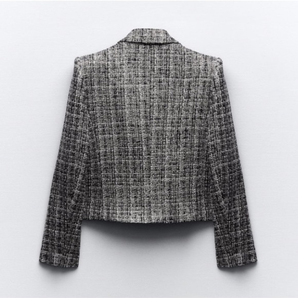ZARA METALLIC CHECKERED CROPPED BLAZER - Picture 4 of 8